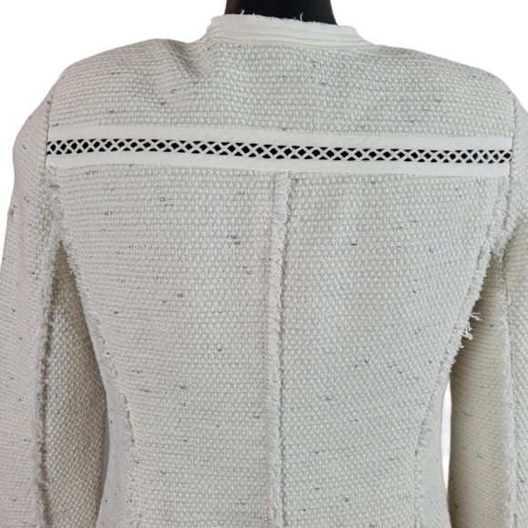 REBECCA TAYLOR Ivory Zip Up Fringe Blazer Jacket Size 2 - Picture 5 of 12